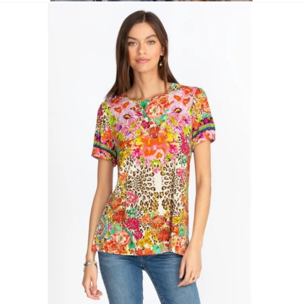 NWT Johnny WAS Wild Garden Puff sleeve knit Tee - Large